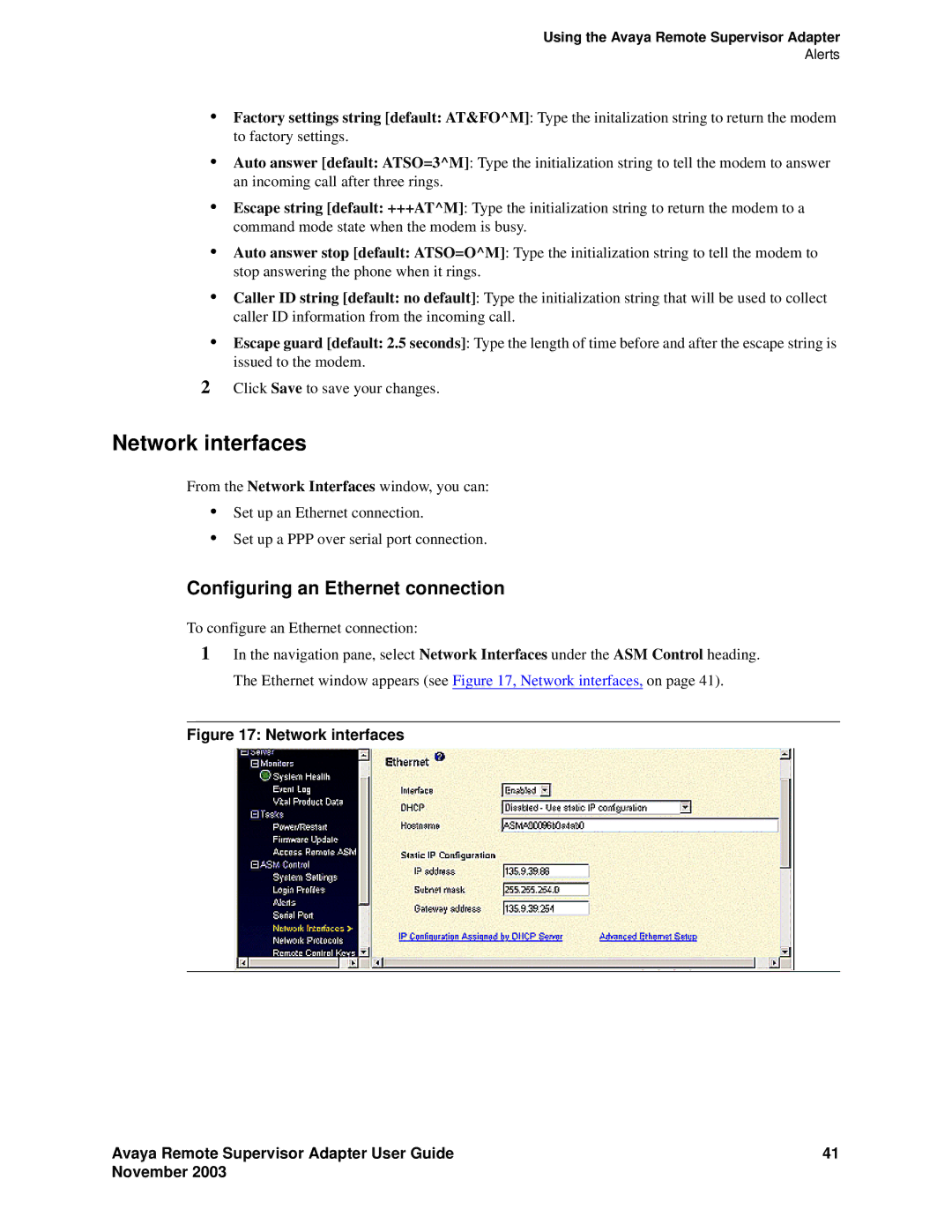 Avaya S8500 manual Network interfaces, Configuring an Ethernet connection 