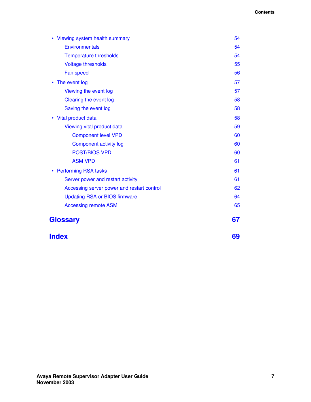 Avaya S8500 manual Post/Bios Vpd Asm Vpd, Avaya Remote Supervisor Adapter User Guide November 