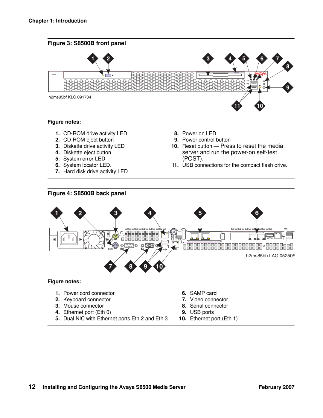 Avaya manual S8500B front panel 