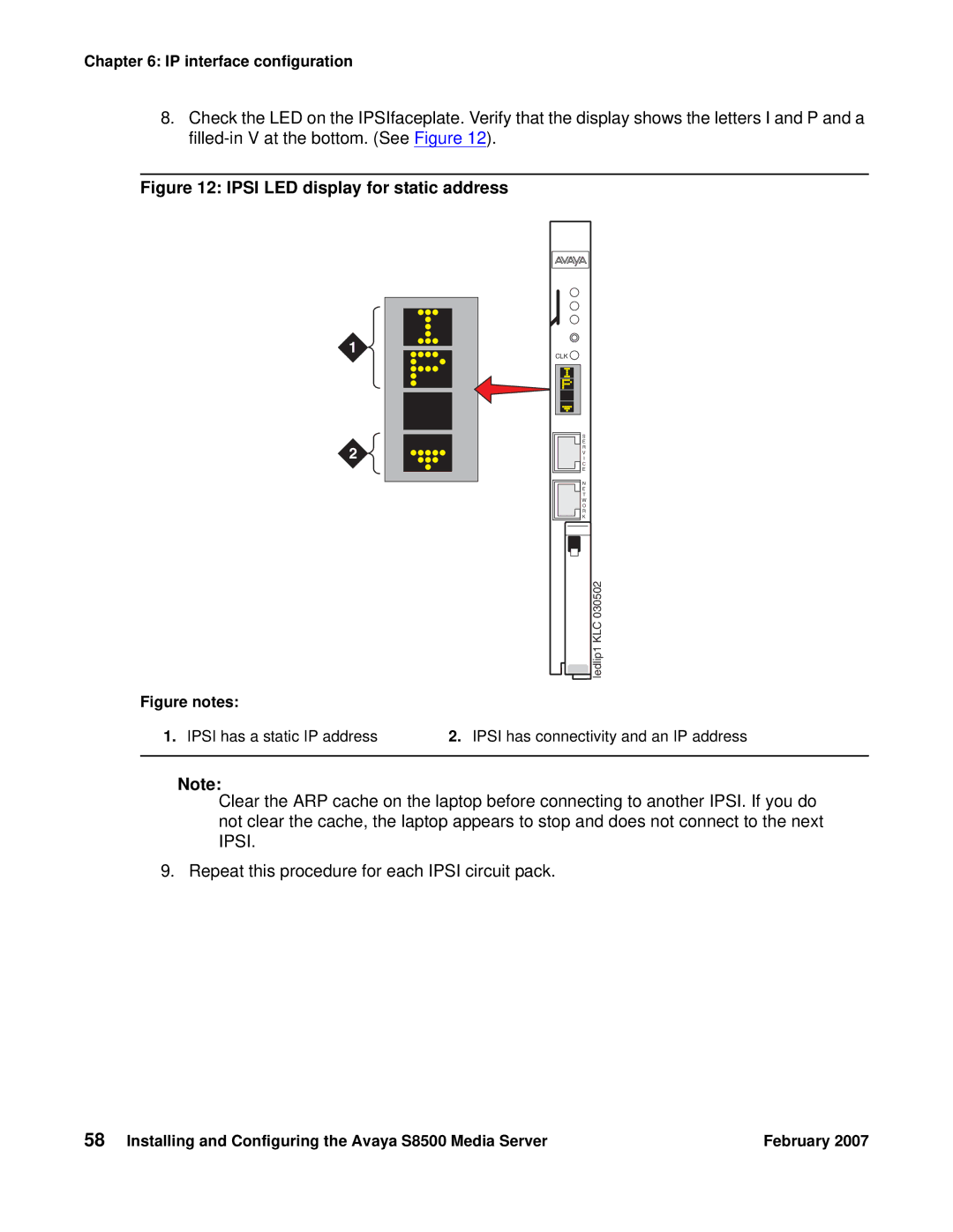 Avaya S8500 manual Ipsi LED display for static address 