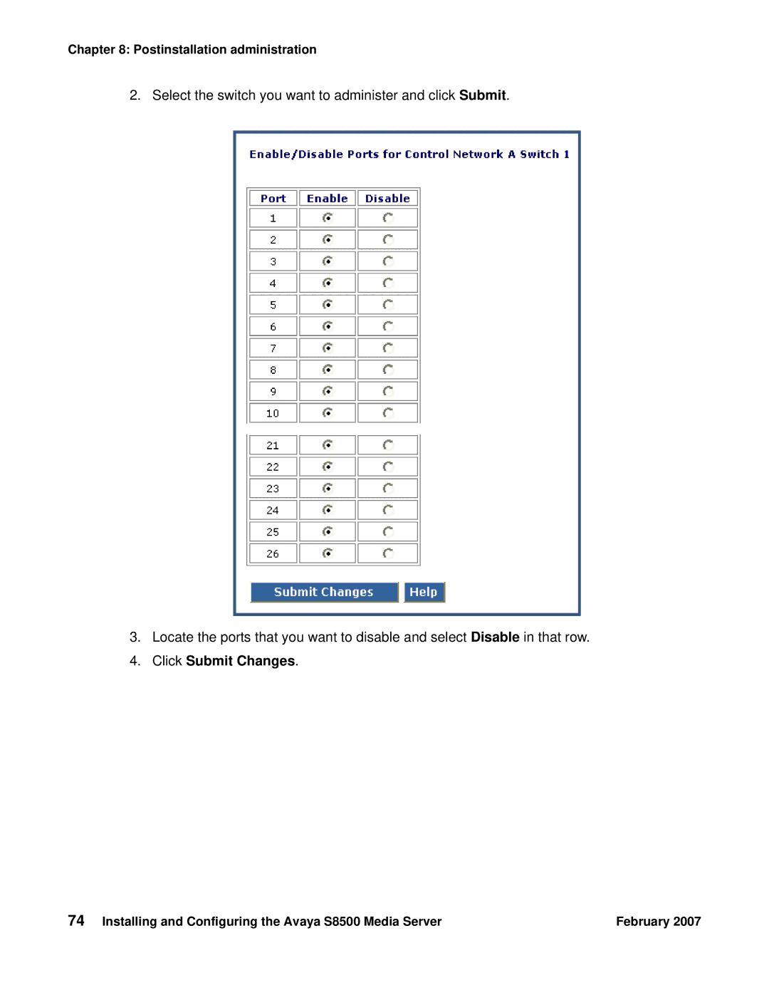 Avaya S8500 manual Click Submit Changes 