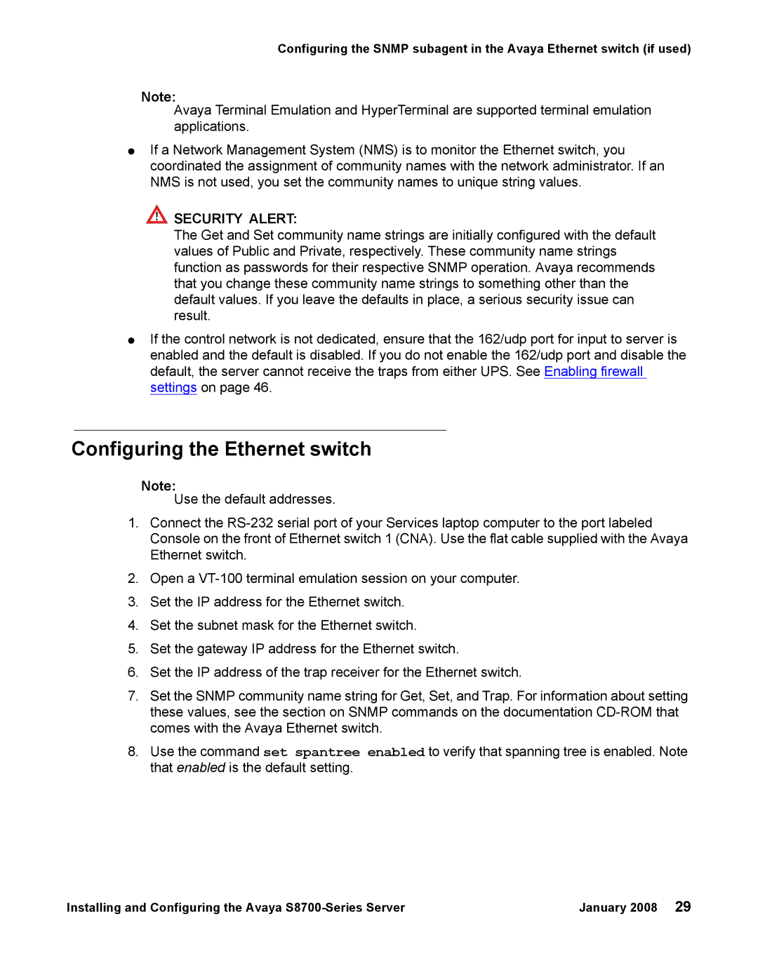 Avaya S8700 manual Configuring the Ethernet switch 