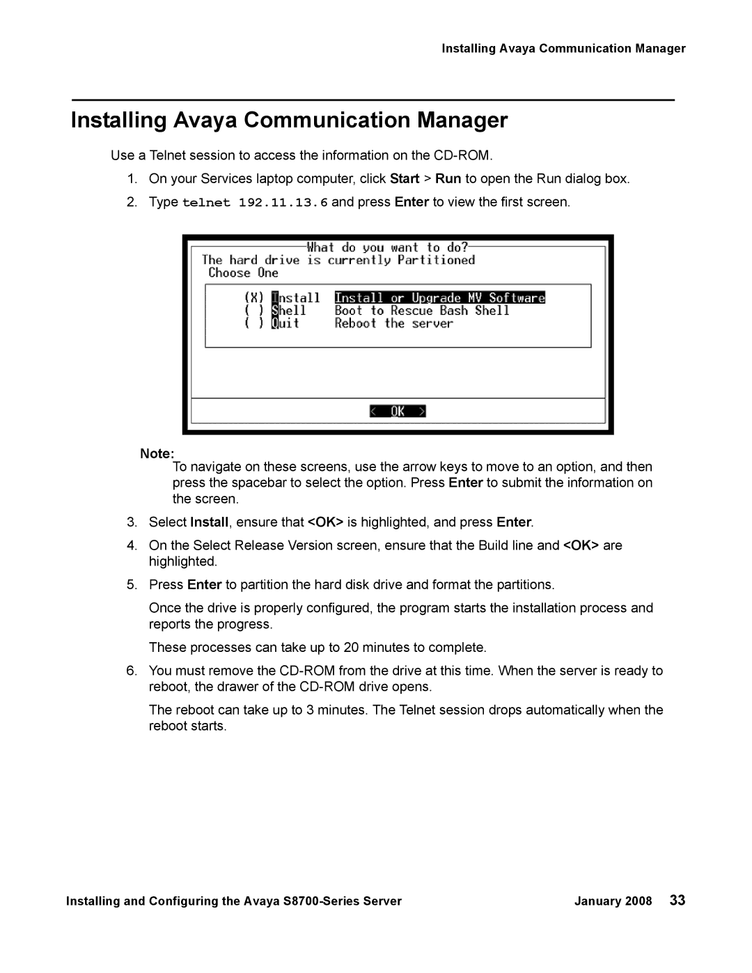 Avaya S8700 manual Installing Avaya Communication Manager 