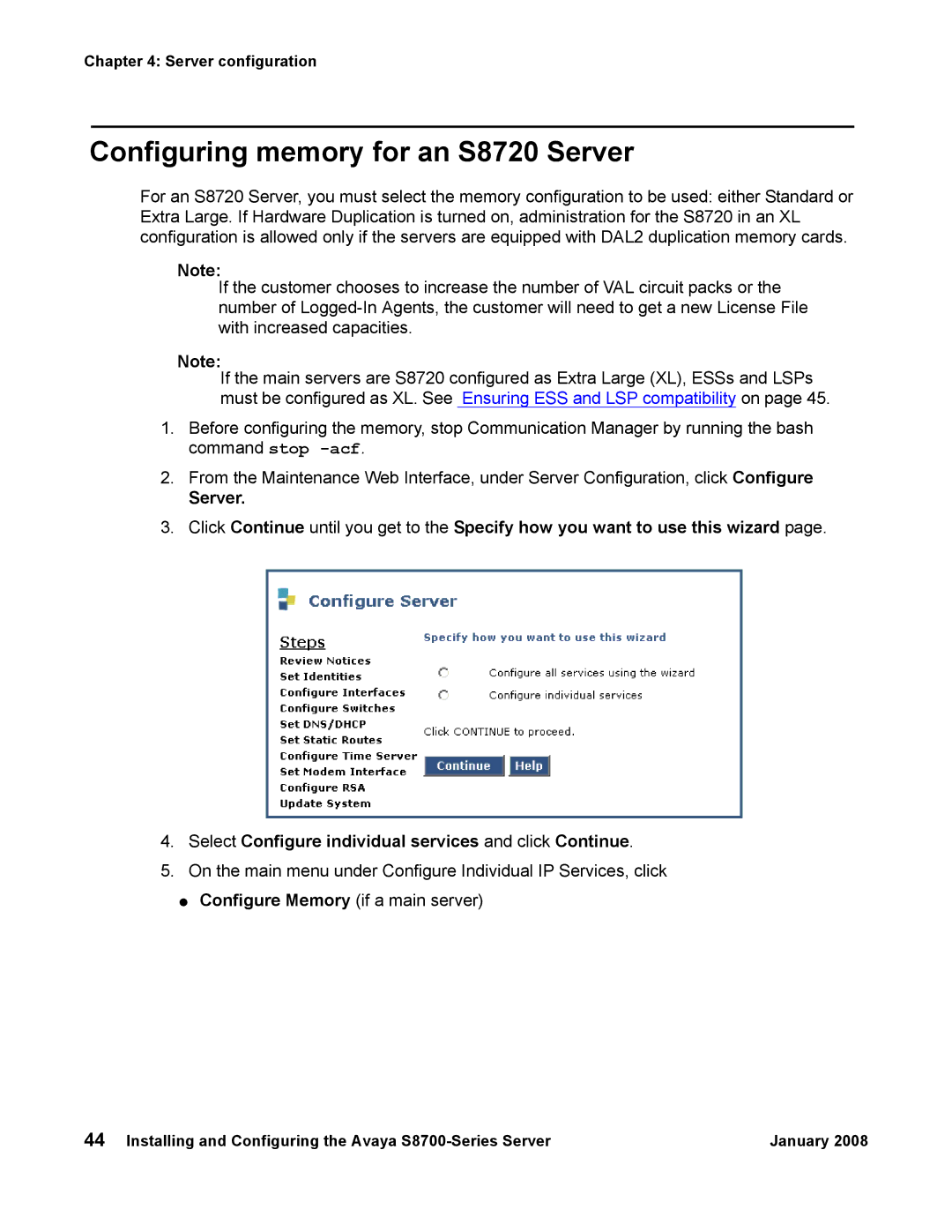 Avaya S8700 manual Configuring memory for an S8720 Server 