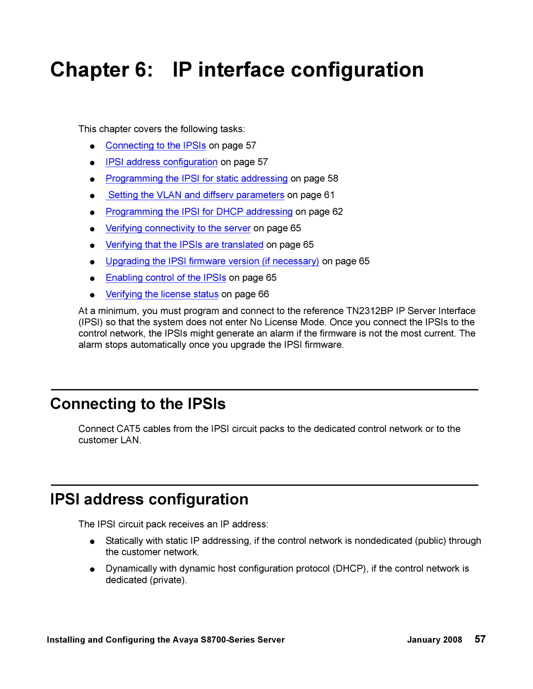 Avaya S8700 manual IP interface configuration, Connecting to the IPSIs, Ipsi address configuration 