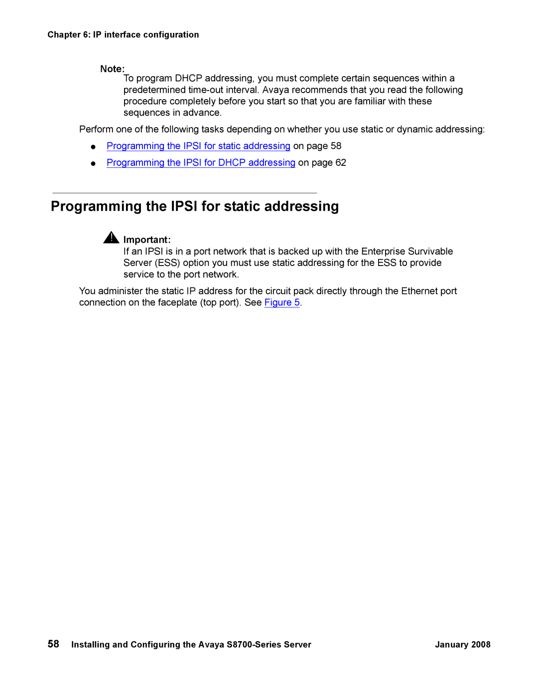 Avaya S8700 manual Programming the Ipsi for static addressing 