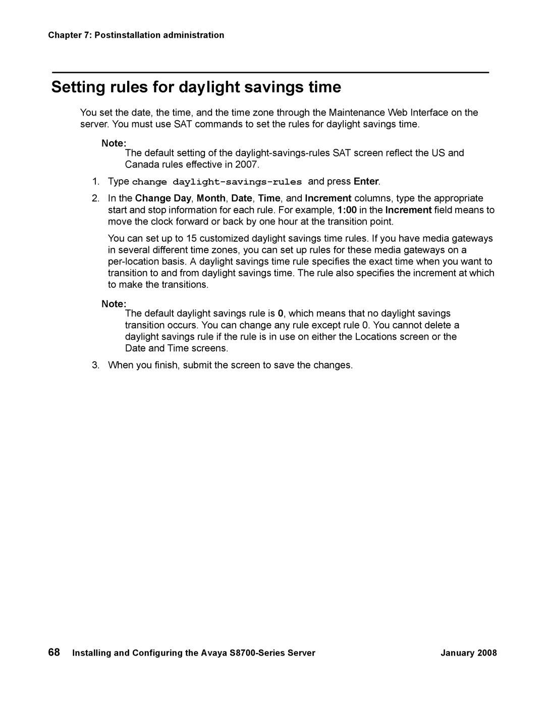 Avaya S8700 manual Setting rules for daylight savings time, Type change daylight-savings-rules and press Enter 