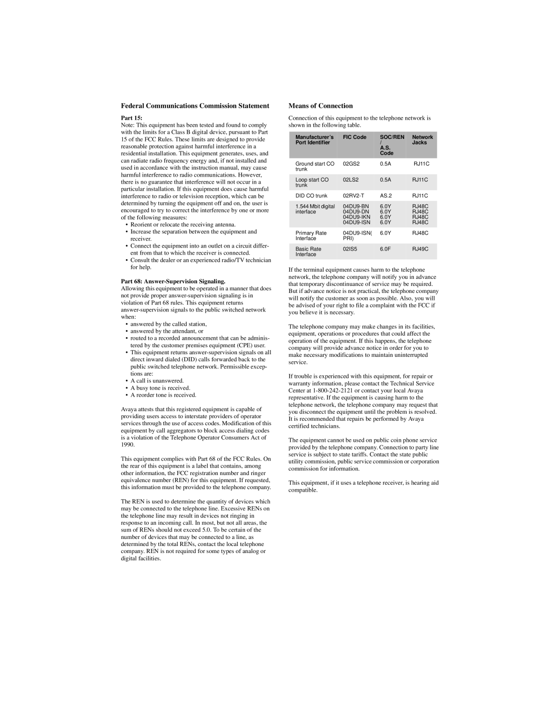 Avaya S8700 manual Means of Connection 