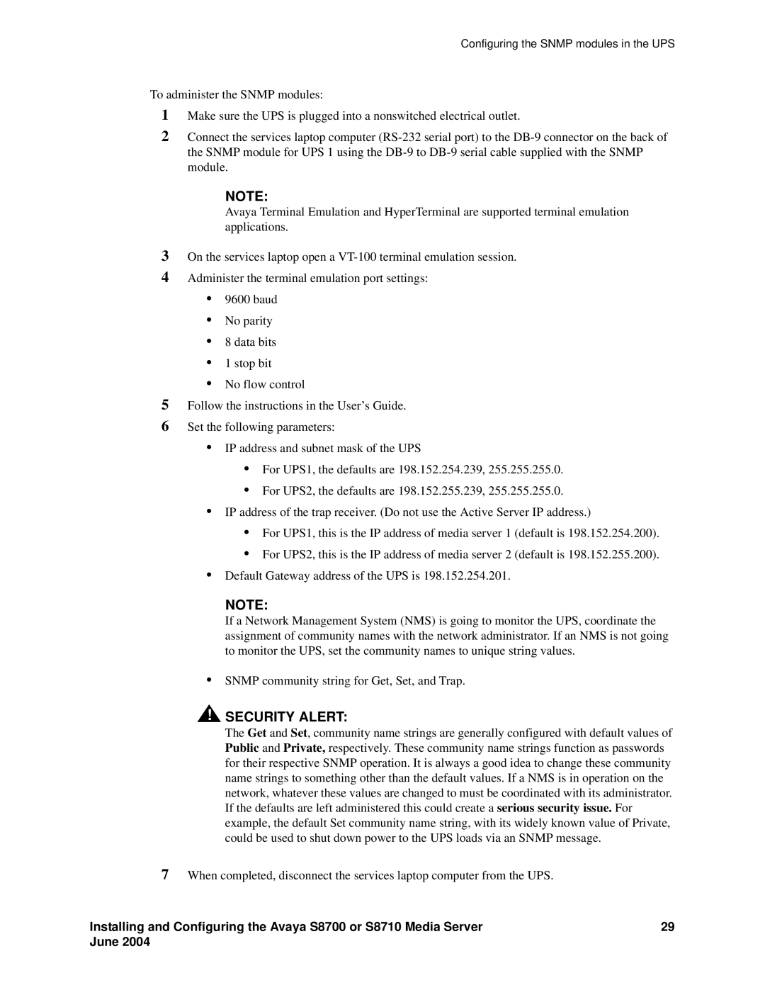 Avaya S8710 manual Security Alert 