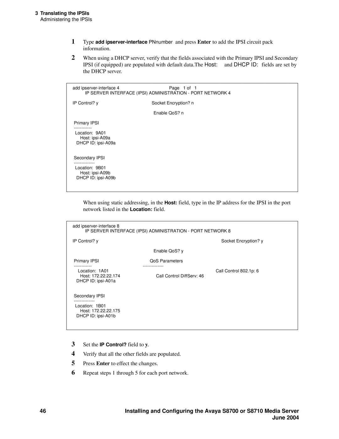 Avaya S8710 manual Translating the IPSIs Administering the IPSIs 