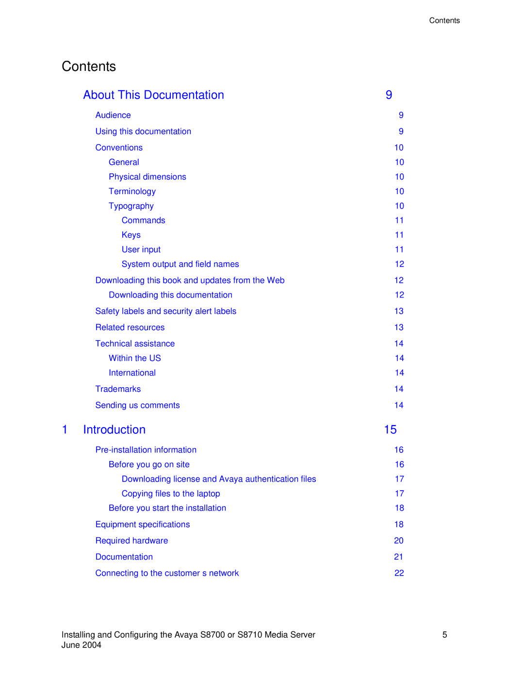 Avaya S8710 manual Contents 