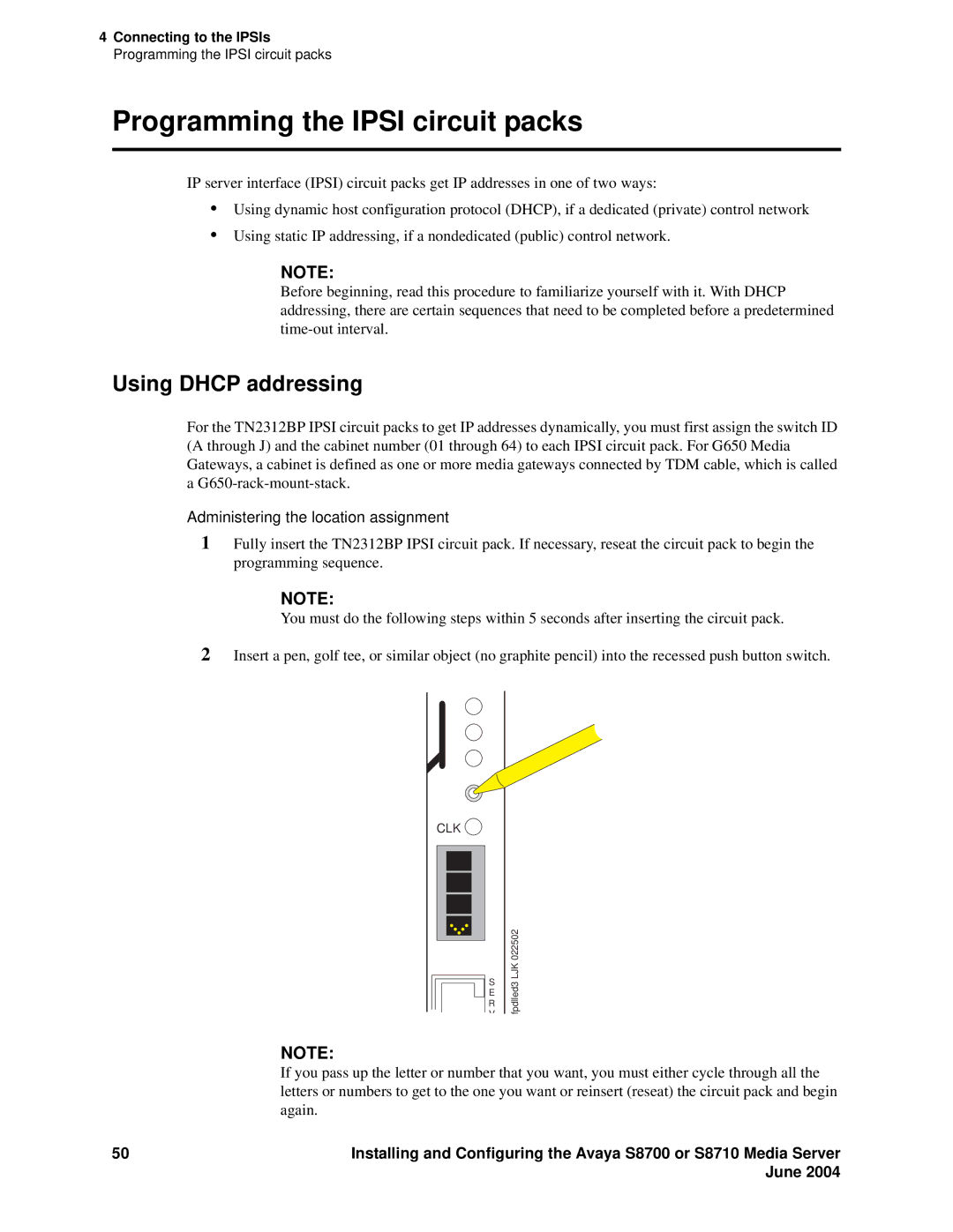 Avaya S8710 manual Programming the Ipsi circuit packs, Using Dhcp addressing 