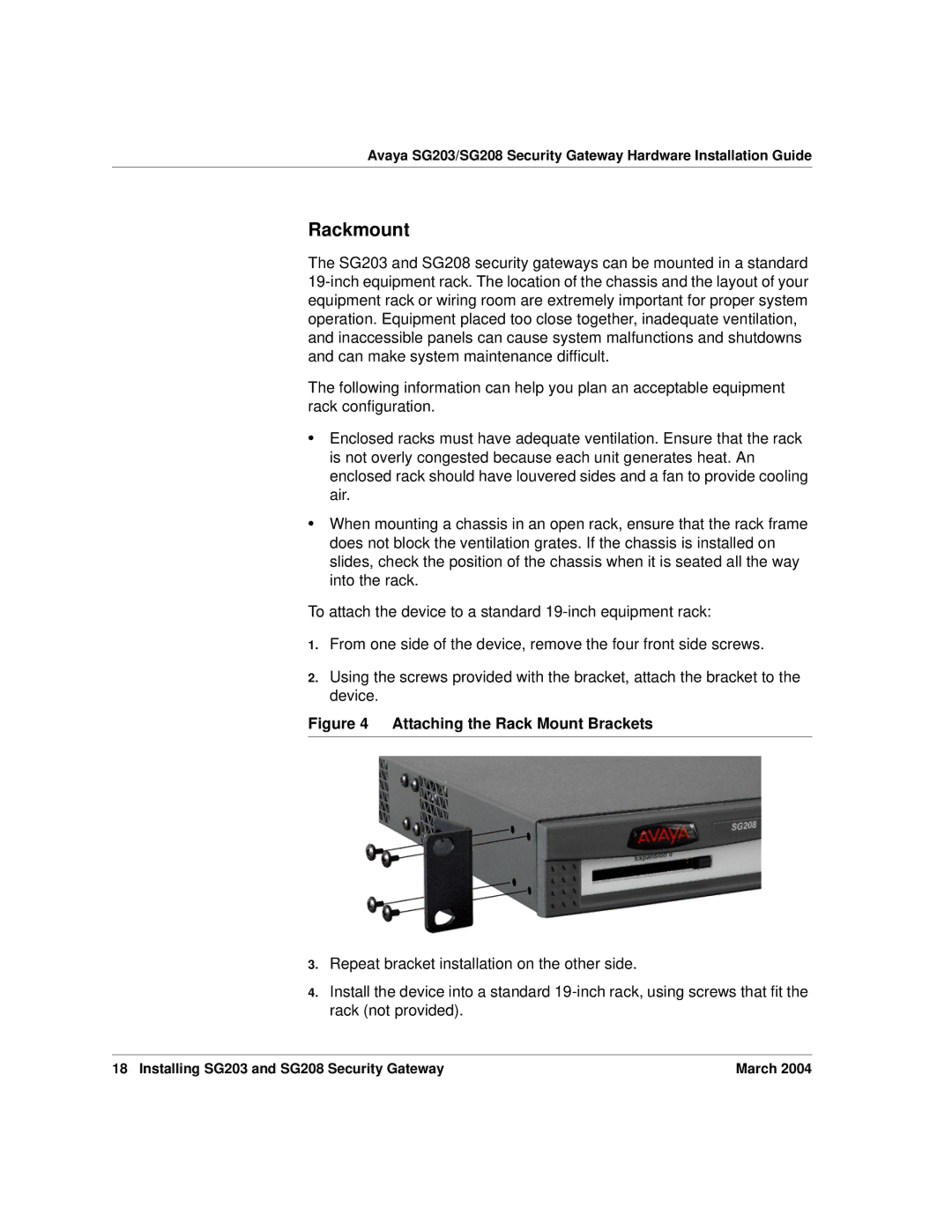 Avaya SG208, SG203 manual Rackmount, Attaching the Rack Mount Brackets 