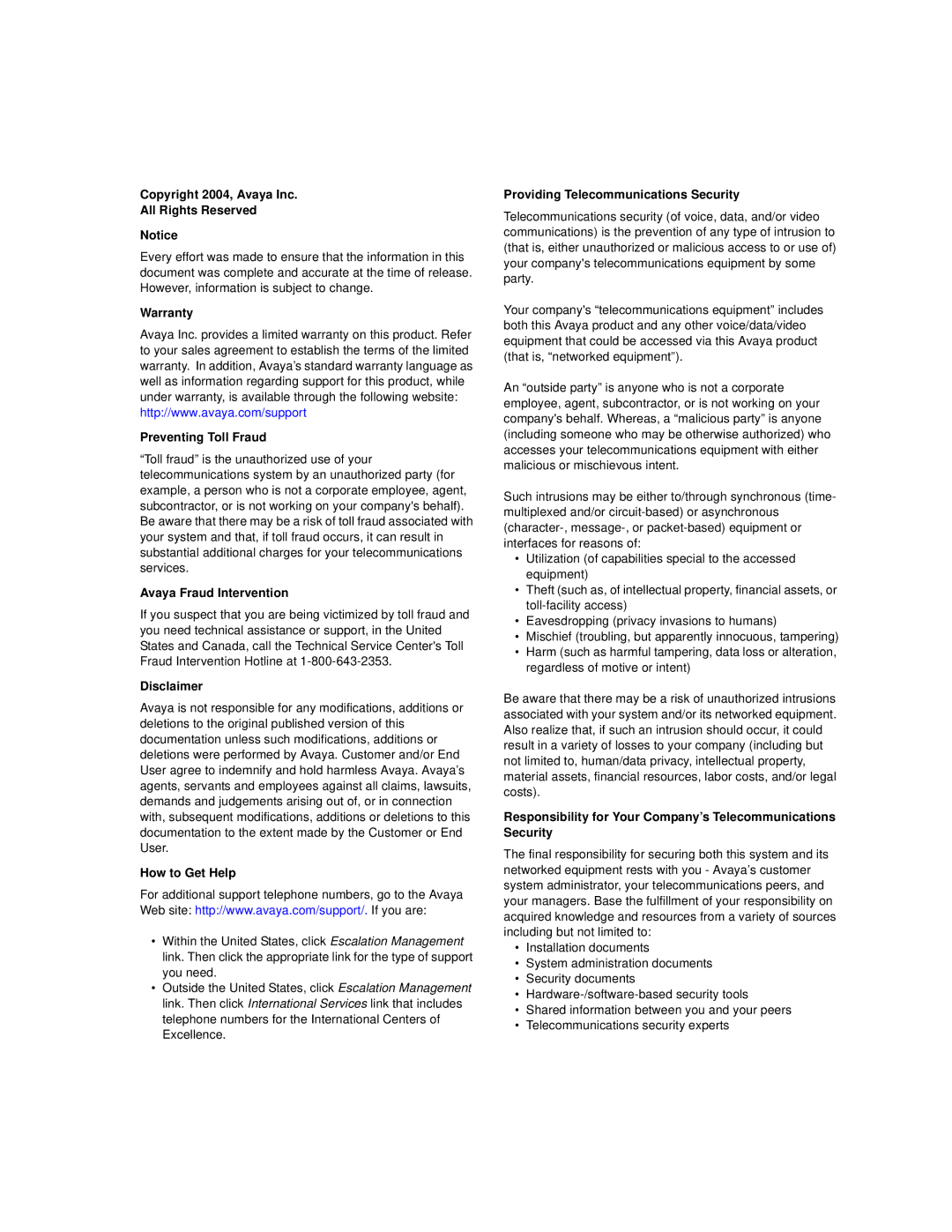 Avaya SG208, SG203 manual Copyright 2004, Avaya Inc All Rights Reserved 