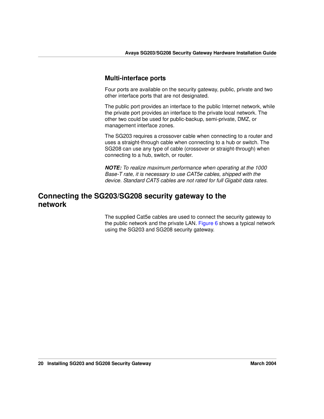 Avaya manual Connecting the SG203/SG208 security gateway to the network, Multi-interface ports 