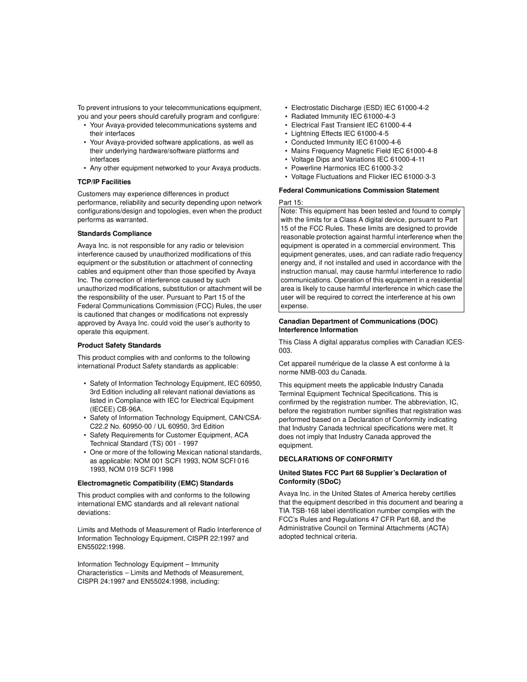 Avaya SG203, SG208 manual Declarations of Conformity 