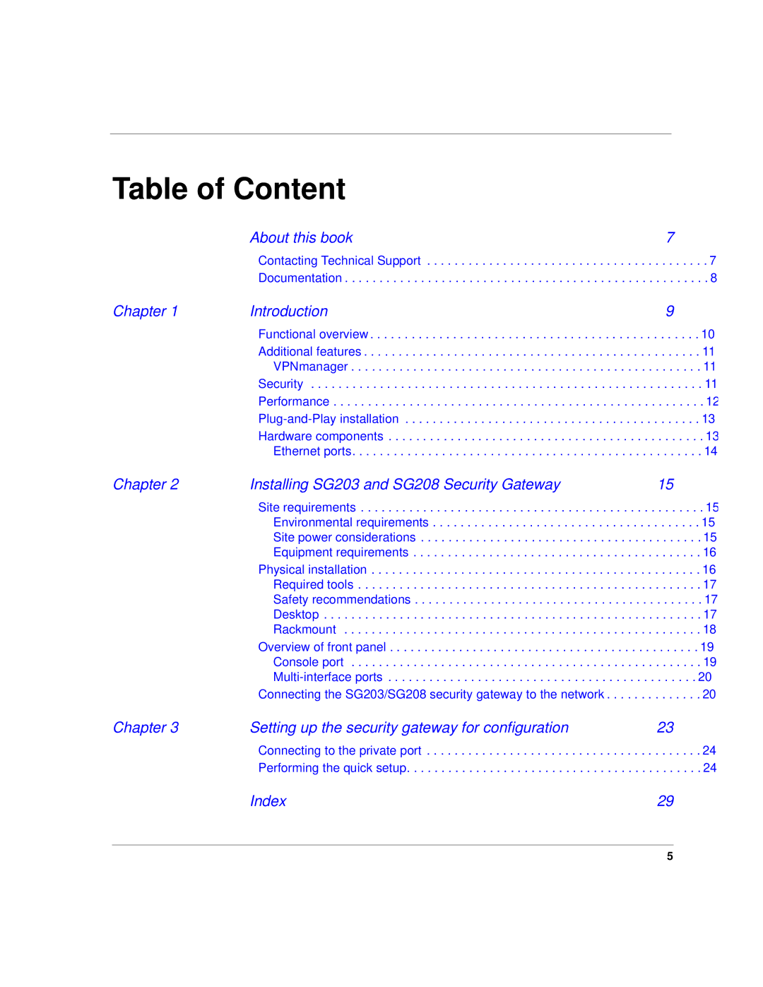 Avaya SG203, SG208 manual Table of Content 