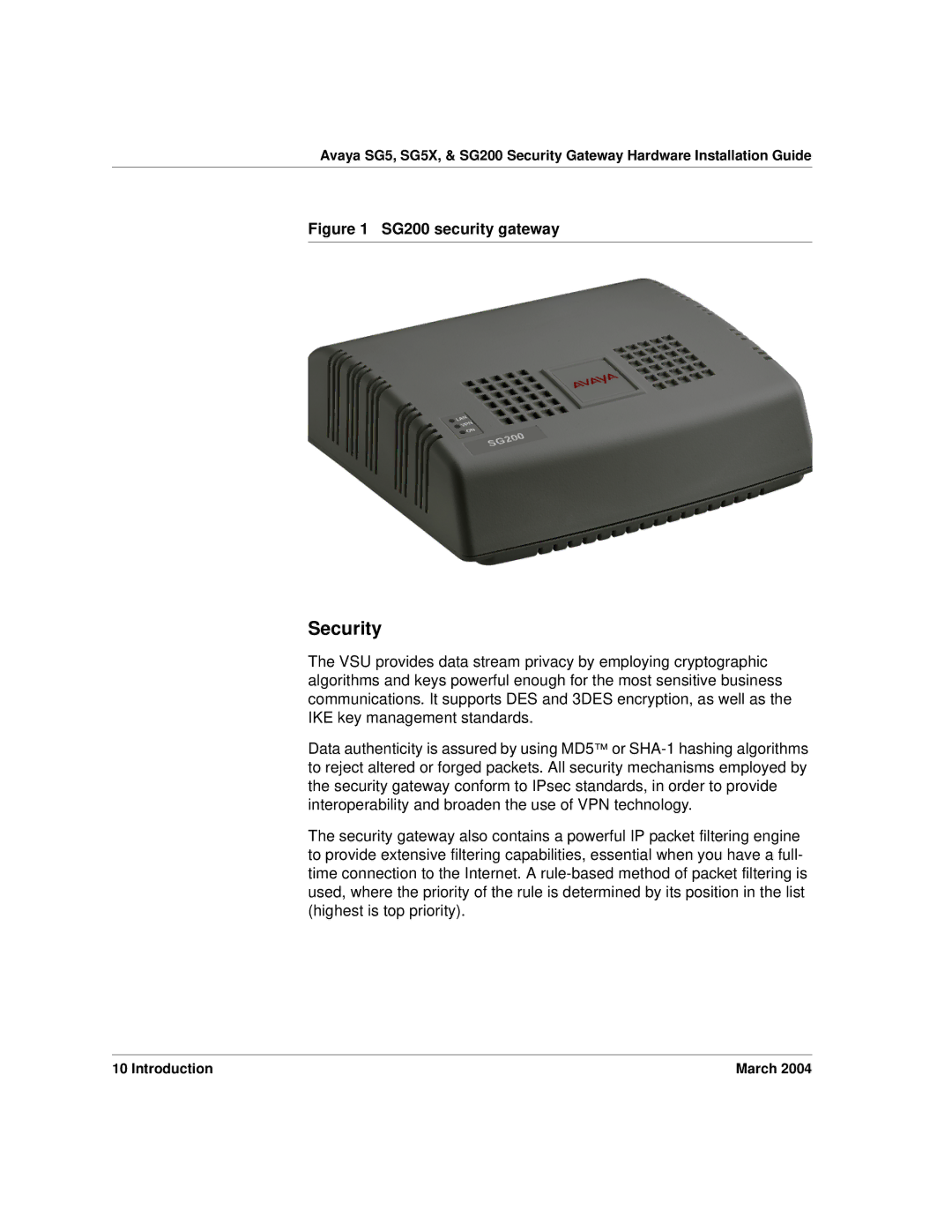 Avaya SG5X manual Security, SG200 security gateway 