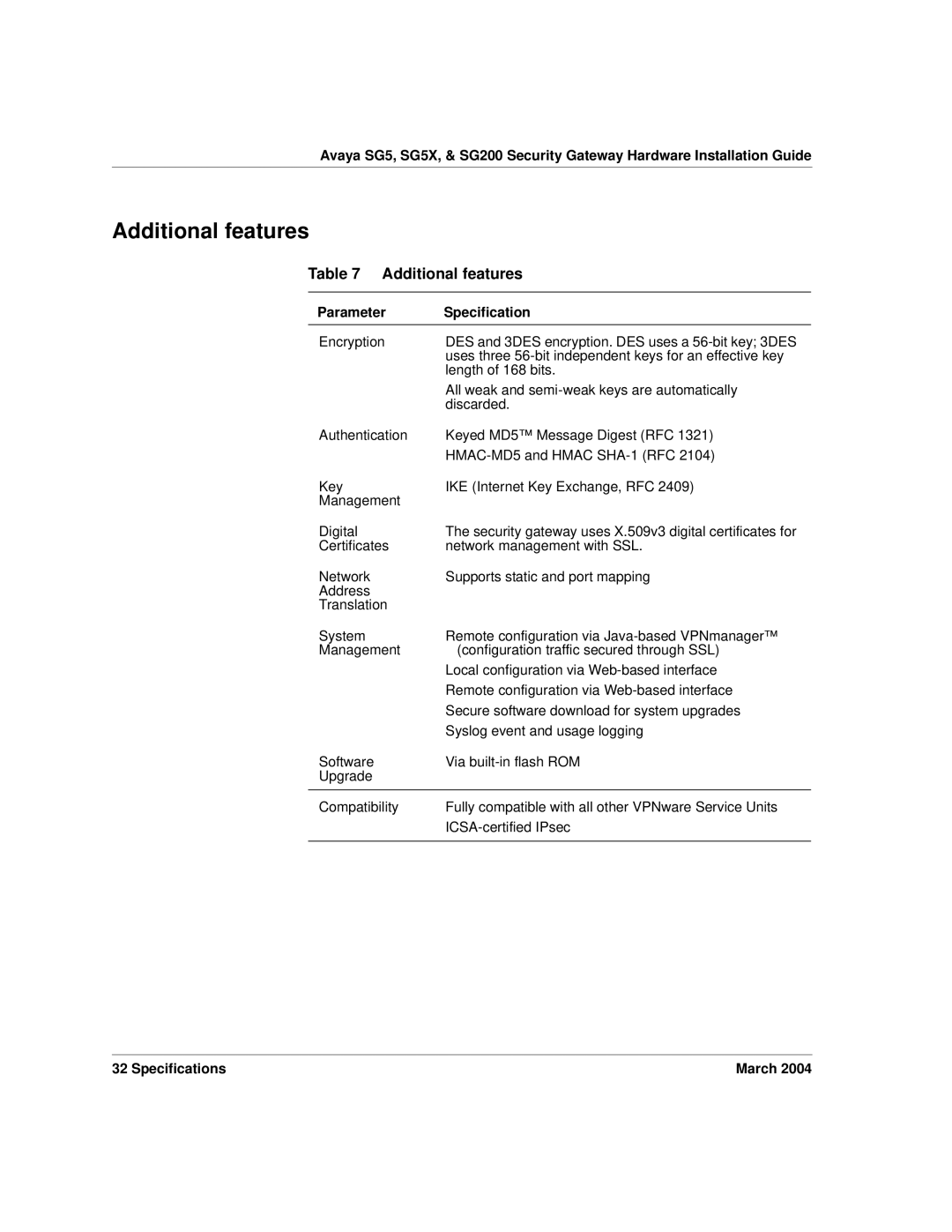 Avaya SG200, SG5X manual Additional features 