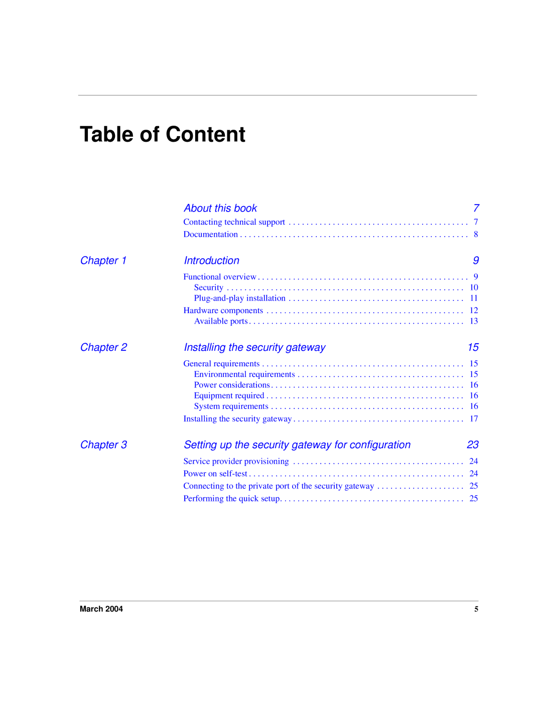 Avaya SG200, SG5X manual Table of Content 