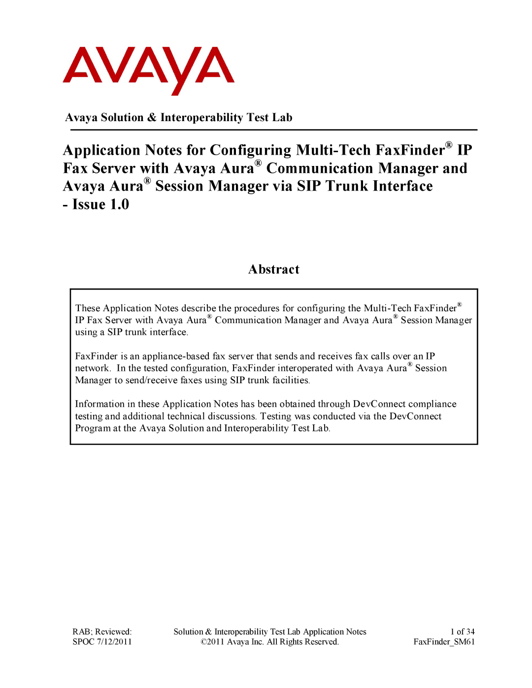 Avaya SM61 manual Abstract 