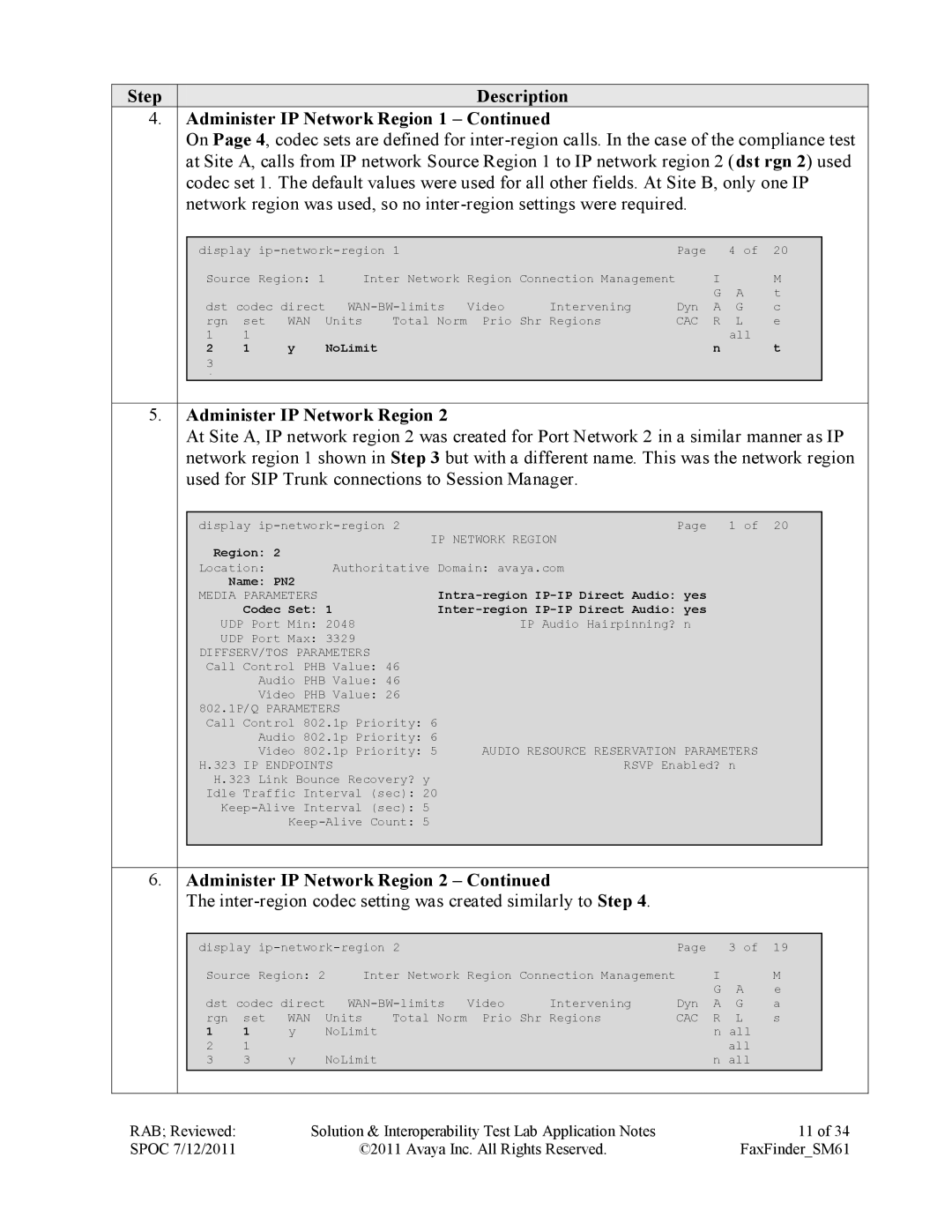 Avaya SM61 manual Inter-region codec setting was created similarly to Step 