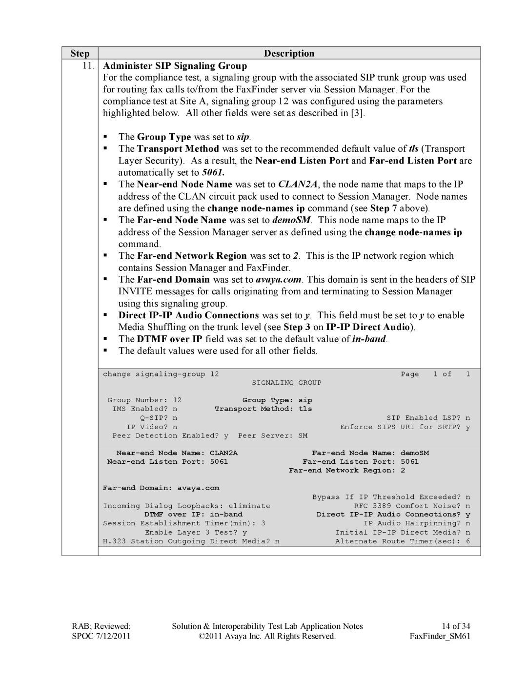 Avaya SM61 manual Step Description Administer SIP Signaling Group, Transport Method Tls 