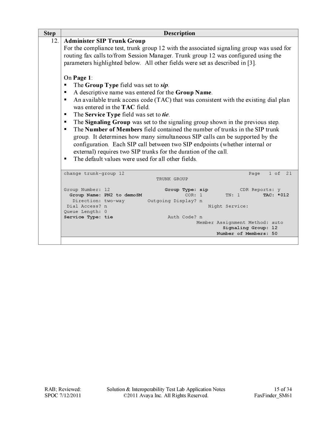 Avaya SM61 manual Step Description Administer SIP Trunk Group 