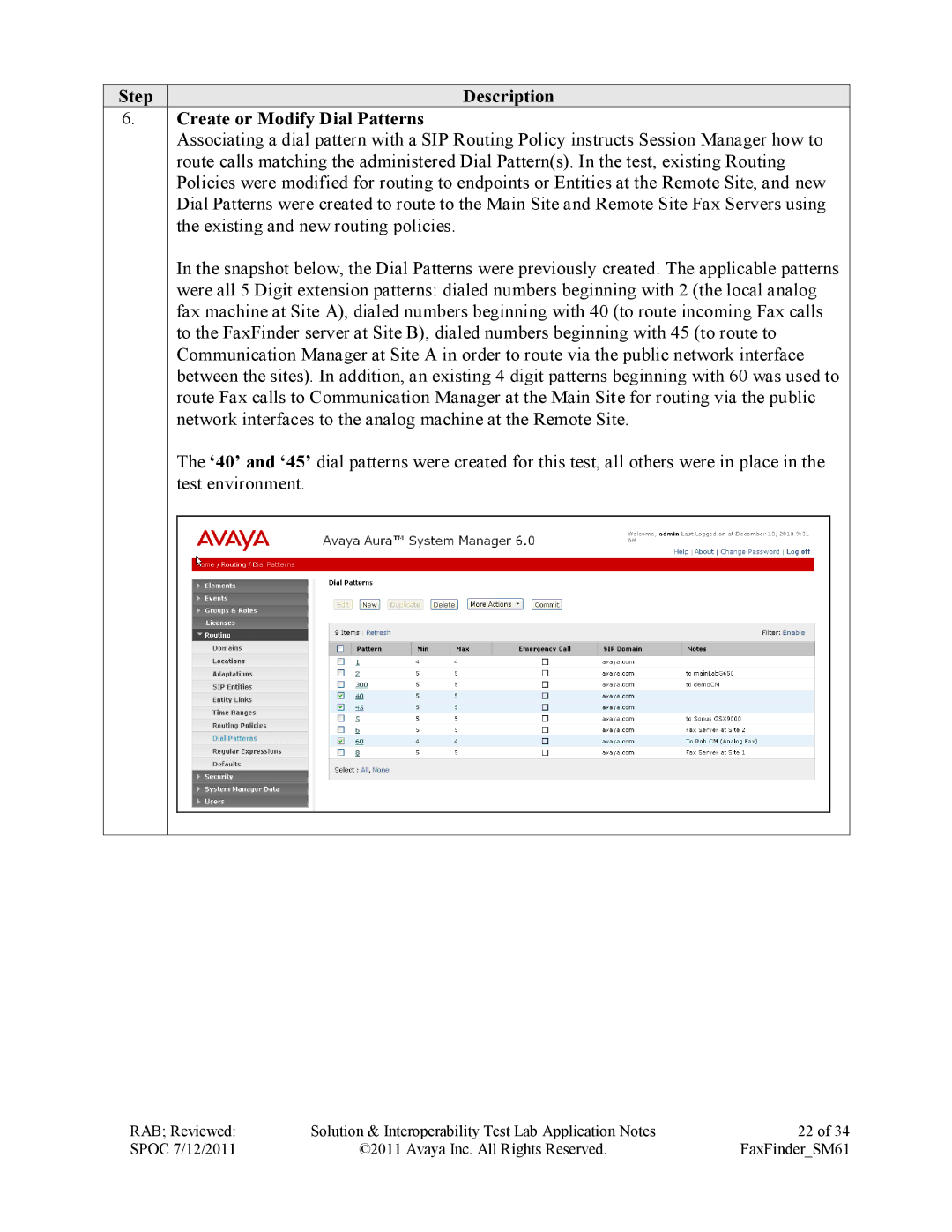 Avaya SM61 manual Step Description Create or Modify Dial Patterns 