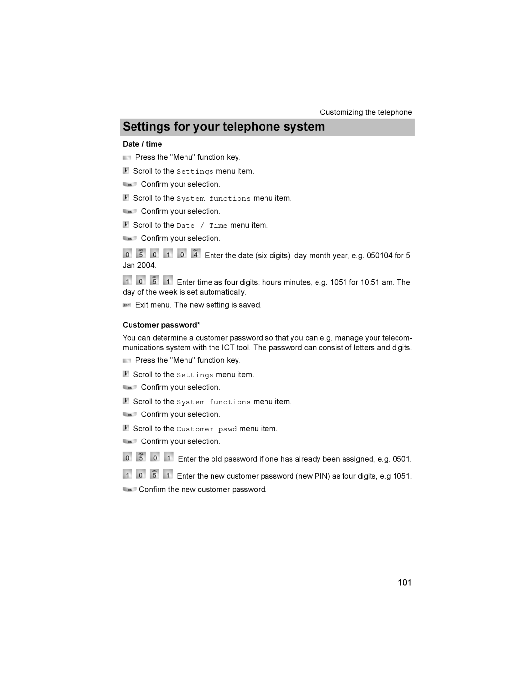 Avaya T3 (IP) Comfort manual Date / time, Customer password 