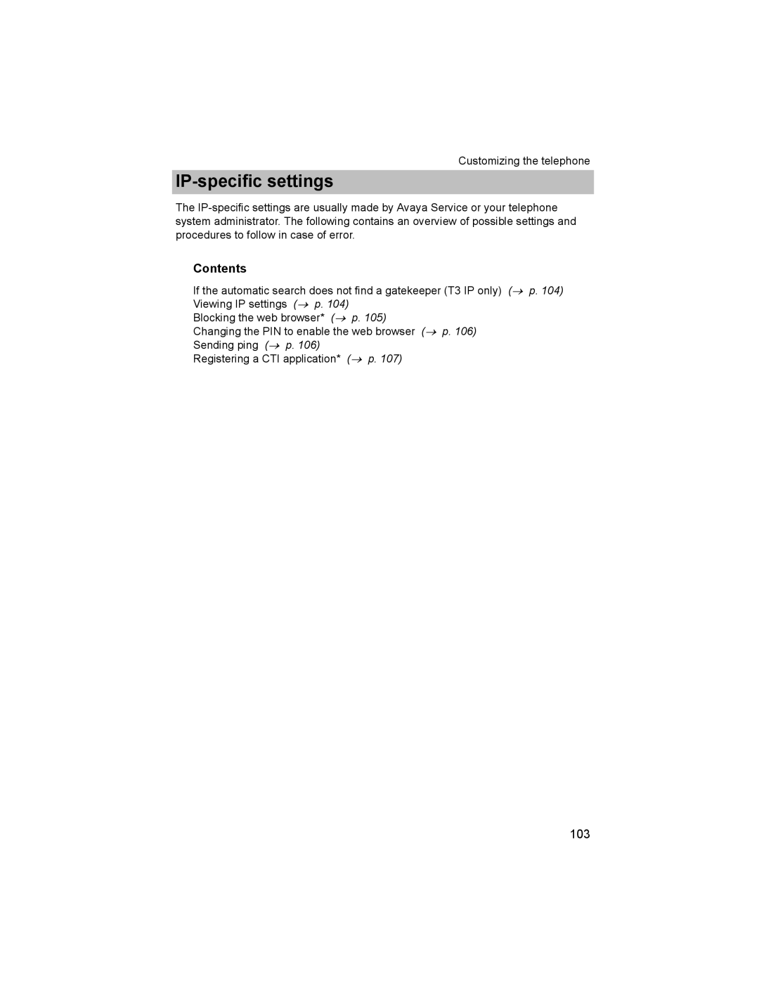 Avaya T3 (IP) Comfort manual IP-specific settings 