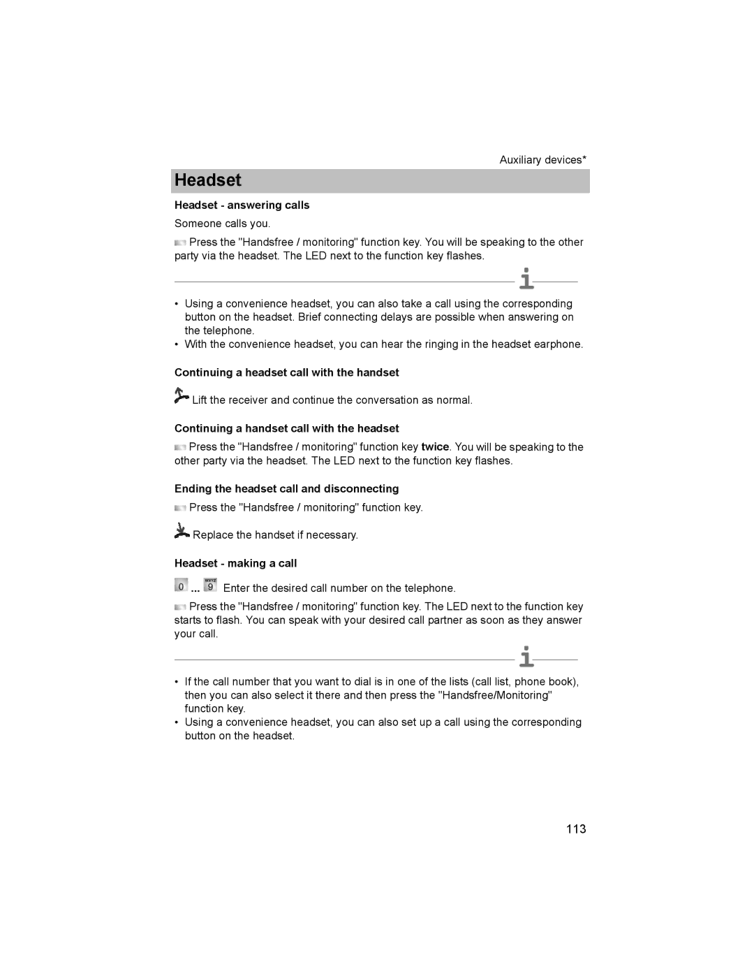 Avaya T3 (IP) Comfort manual Headset answering calls, Continuing a headset call with the handset, Headset making a call 