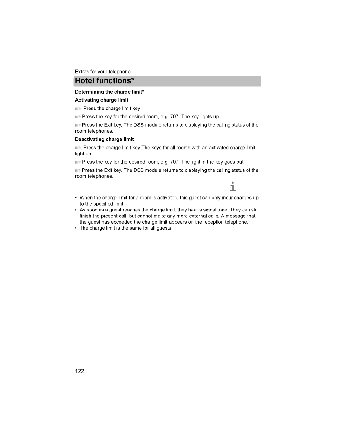 Avaya T3 (IP) Comfort manual Determining the charge limit Activating charge limit, Deactivating charge limit 