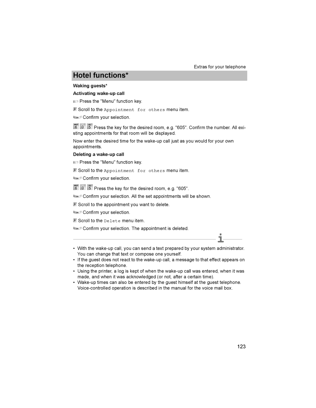 Avaya T3 (IP) Comfort manual Waking guests Activating wake-up call, Deleting a wake-up call 