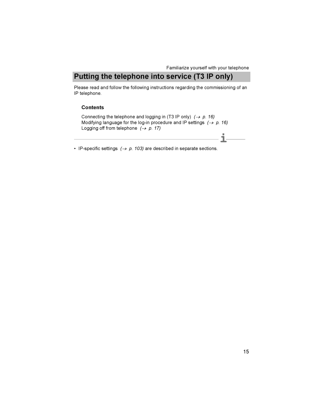 Avaya T3 (IP) Comfort manual Putting the telephone into service T3 IP only, ContentsInhalt 