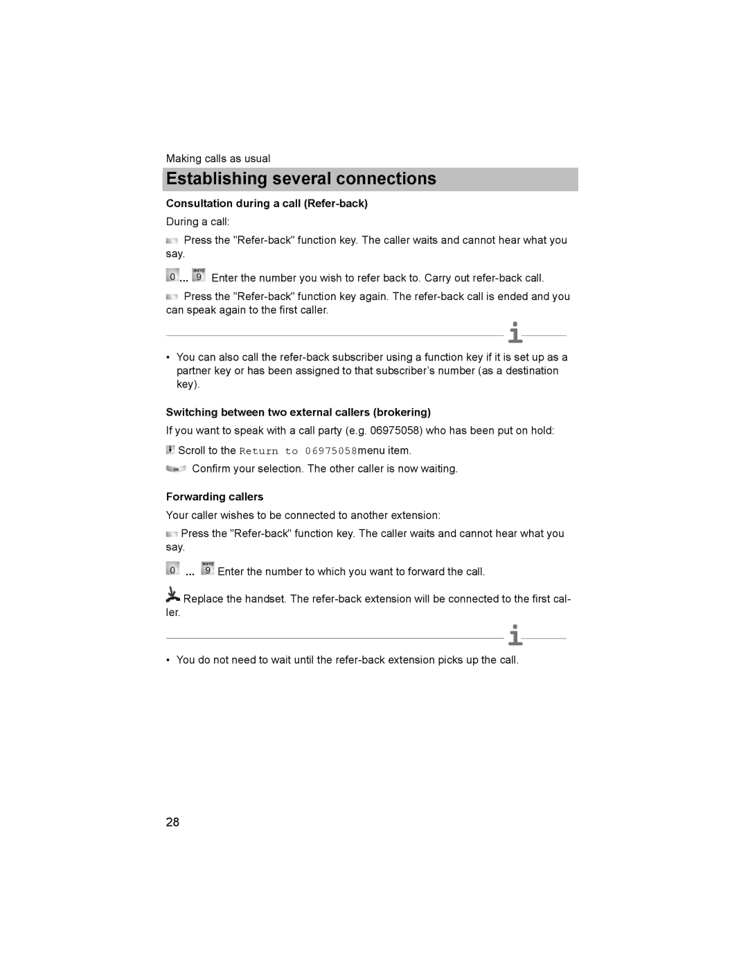 Avaya T3 (IP) Comfort manual Consultation during a call Refer-back, Switching between two external callers brokering 