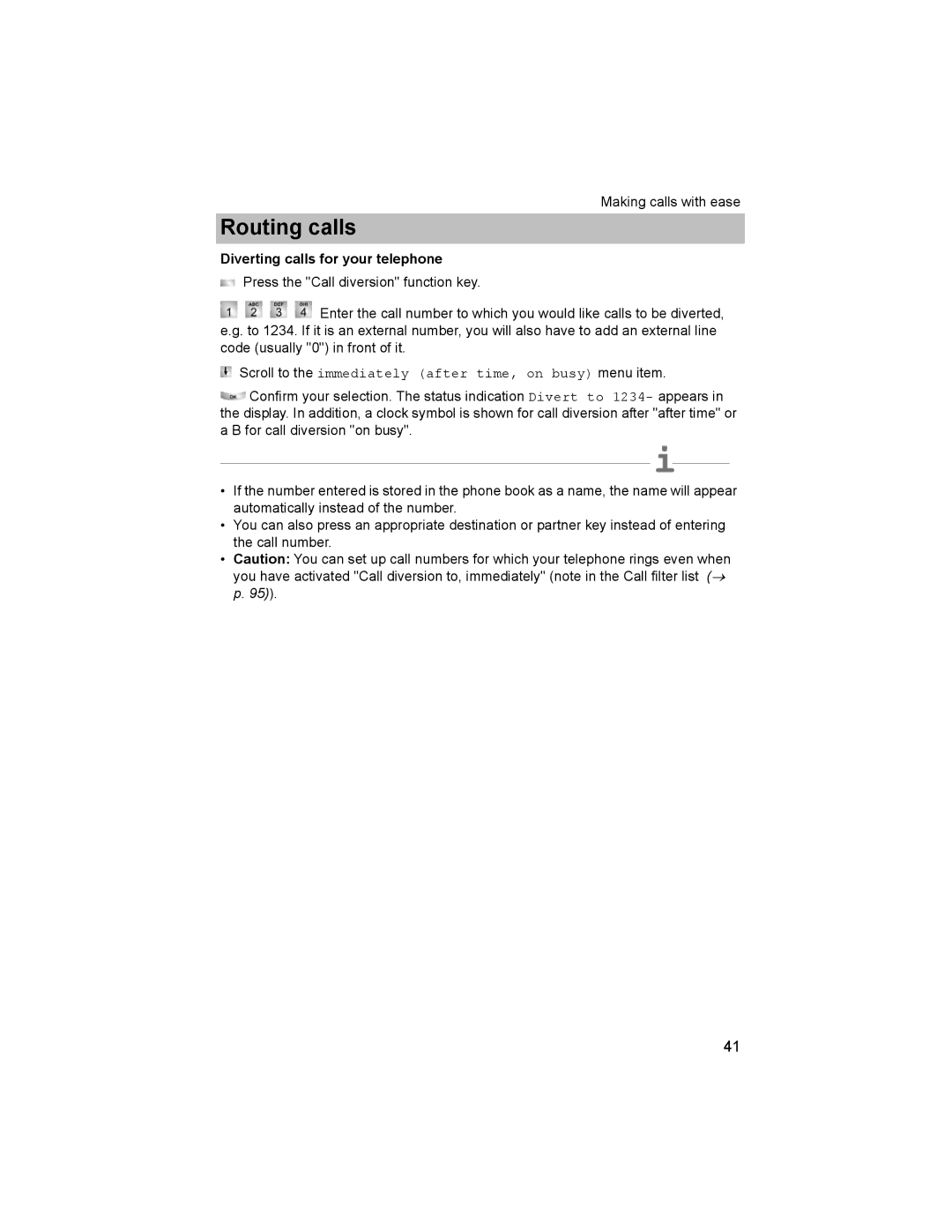 Avaya T3 (IP) Comfort manual Diverting calls for your telephone, Scroll to the immediately after time, on busy menu item 