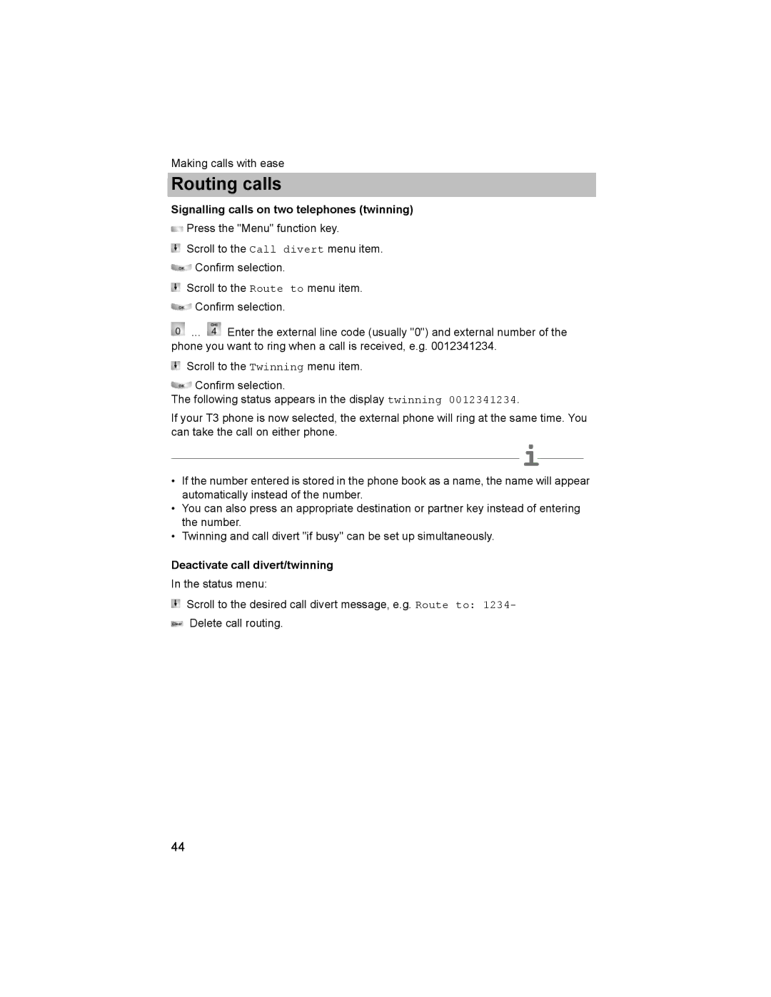 Avaya T3 (IP) Comfort manual Signalling calls on two telephones twinning, Deactivate call divert/twinning 