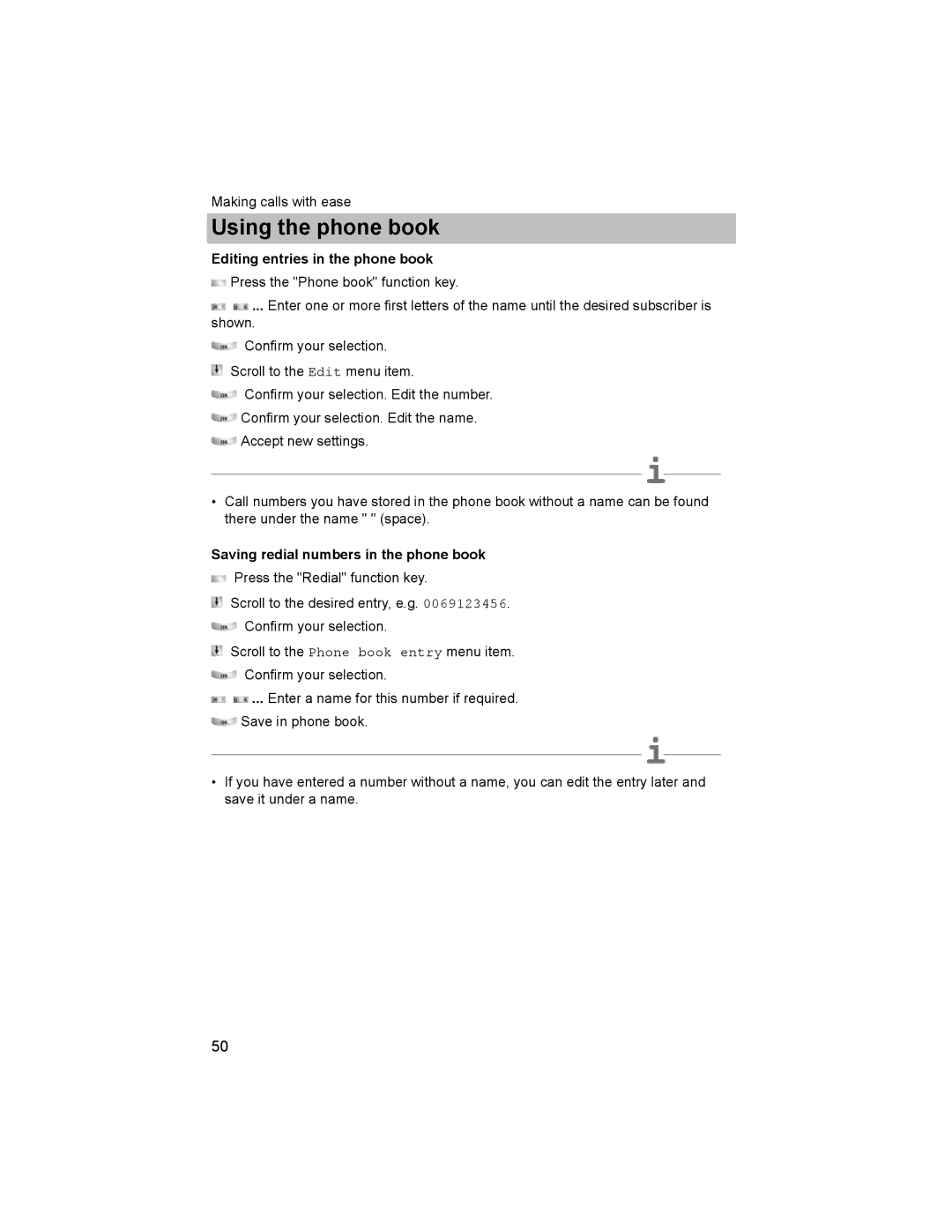 Avaya T3 (IP) Comfort manual Editing entries in the phone book, Saving redial numbers in the phone book 