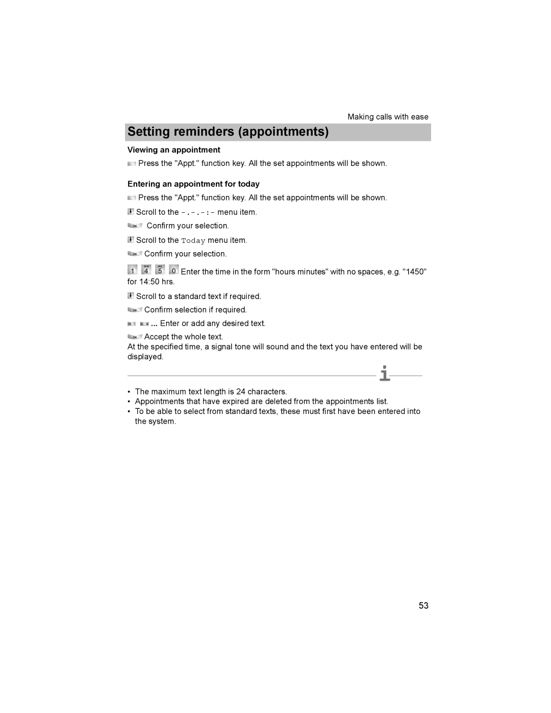 Avaya T3 (IP) Comfort manual Viewing an appointment, Entering an appointment for today 