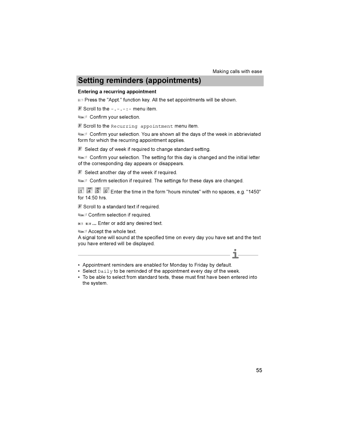 Avaya T3 (IP) Comfort manual Entering a recurring appointment 