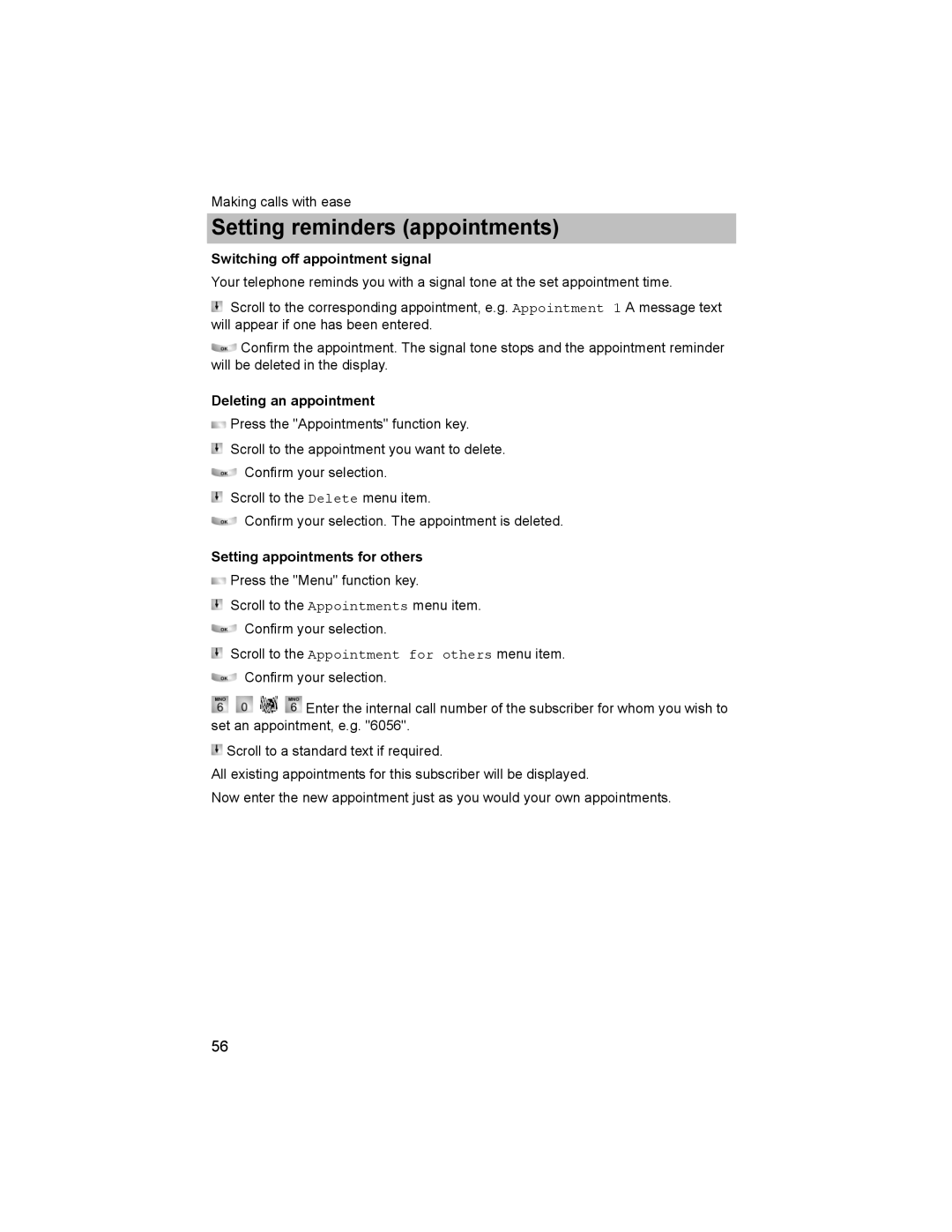 Avaya T3 (IP) Comfort manual Switching off appointment signal, Deleting an appointment, Setting appointments for others 