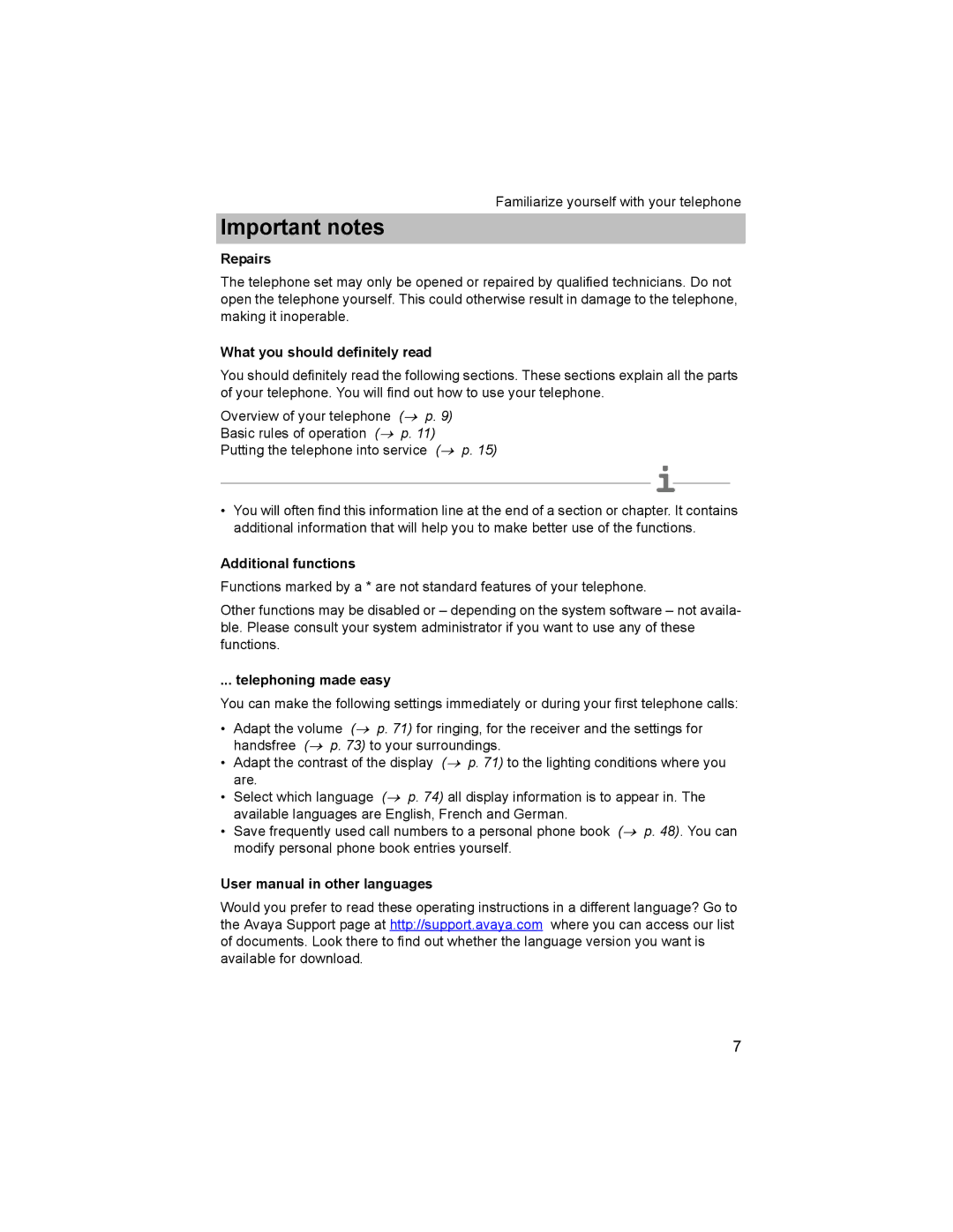 Avaya T3 (IP) Comfort manual Repairs, What you should definitely read, Additional functions, Telephoning made easy 