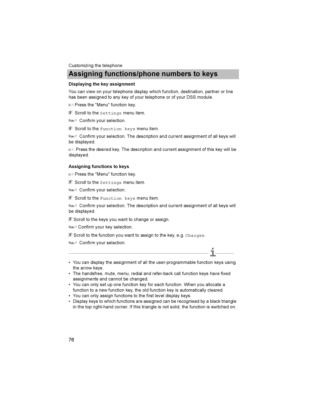 Avaya T3 (IP) Comfort manual Displaying the key assignment, Assigning functions to keys 