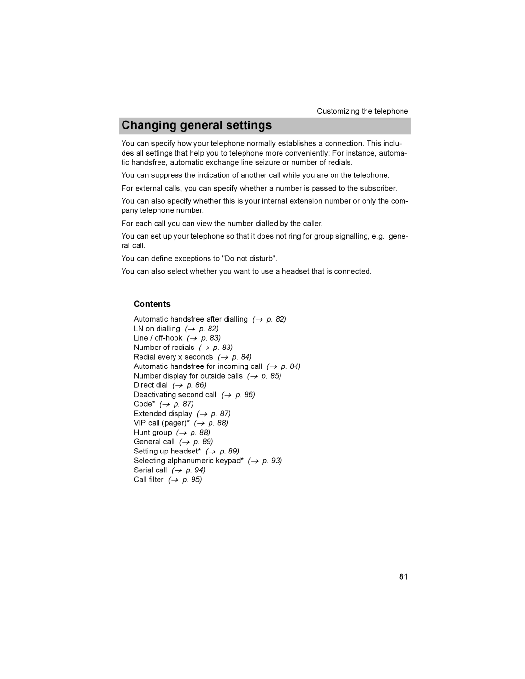 Avaya T3 (IP) Comfort manual Changing general settings, Code* → p 