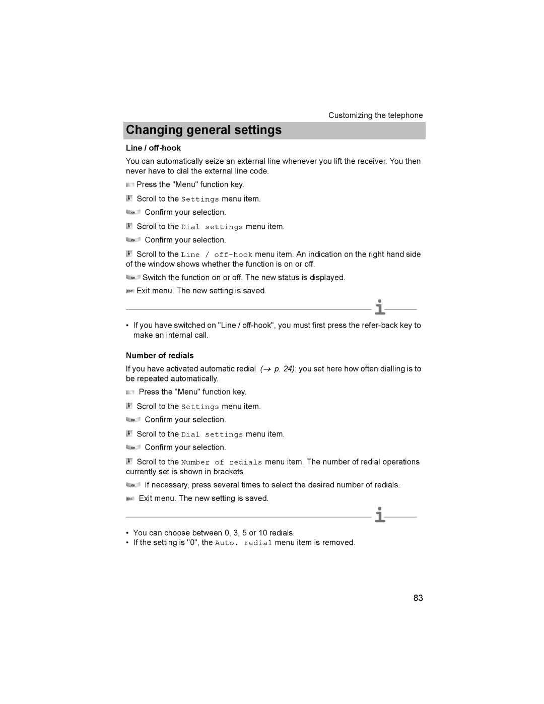 Avaya T3 (IP) Comfort manual Line / off-hook, Number of redials 