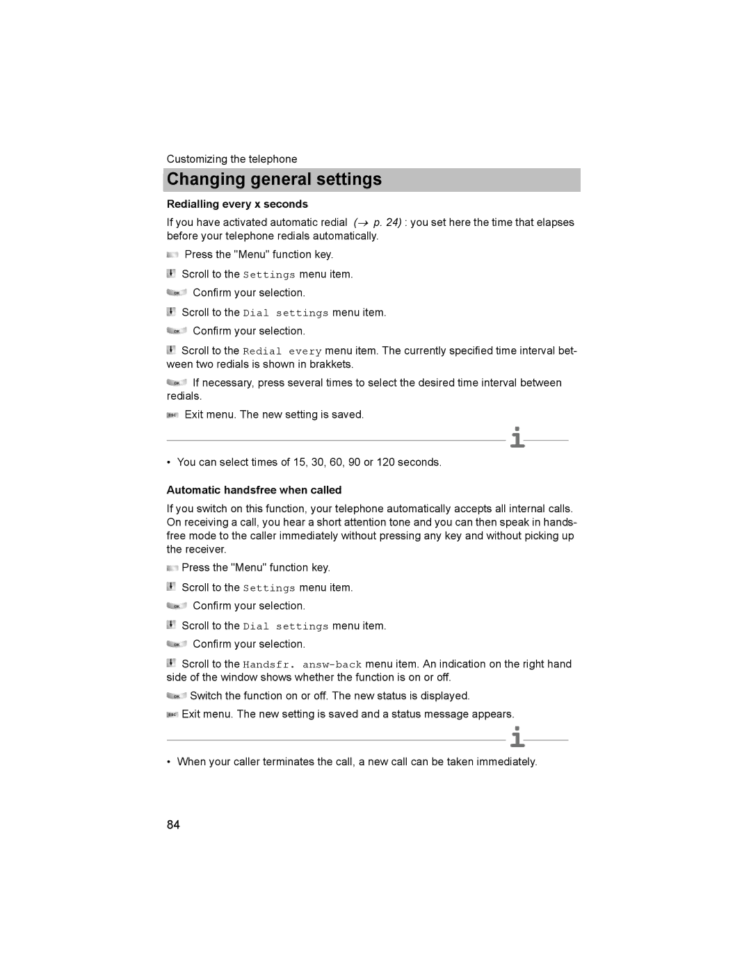 Avaya T3 (IP) Comfort manual Redialling every x seconds, Automatic handsfree when called 