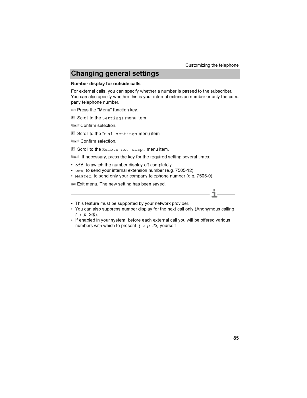 Avaya T3 (IP) Comfort manual Number display for outside calls 