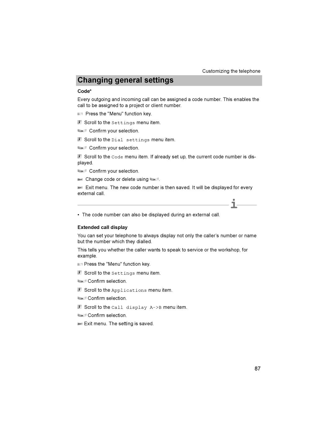 Avaya T3 (IP) Comfort manual Code, Extended call display 