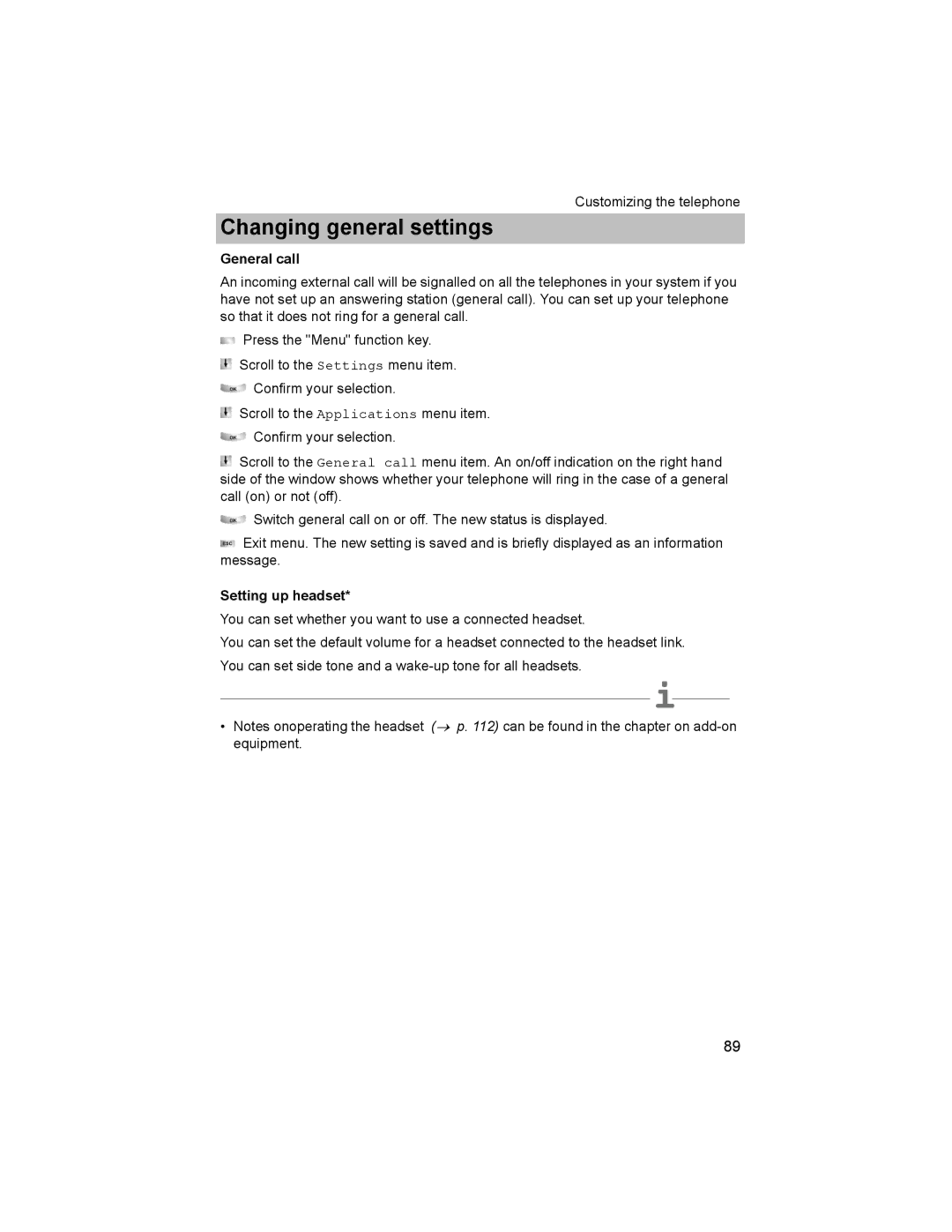 Avaya T3 (IP) Comfort manual General call, Setting up headset 